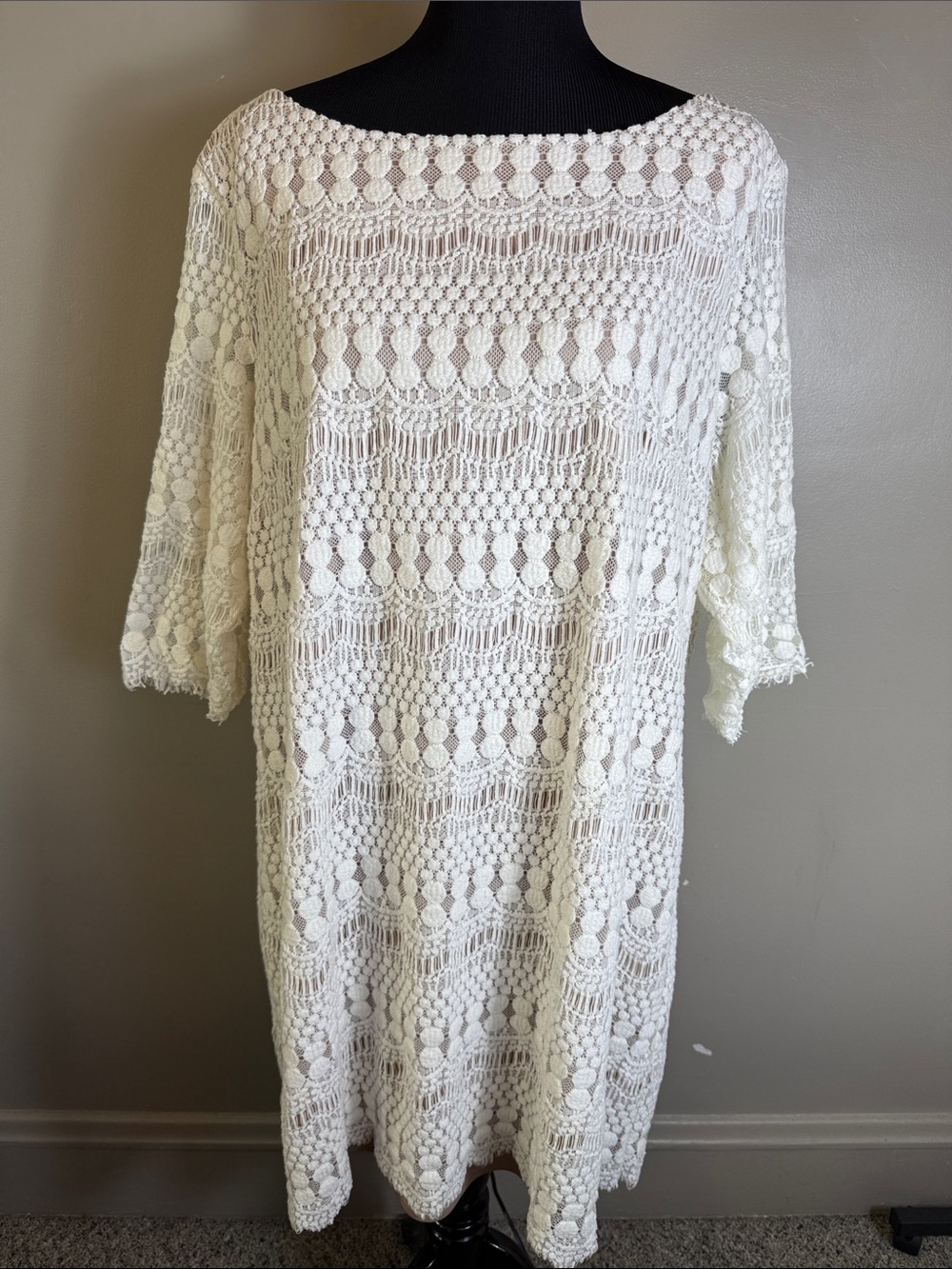 Jessica Howard Cream White Crochet Lace Shift Dress Bohemian Crochet Lace Sz 22W